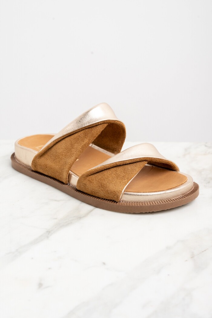 Sandalia Cuero Combinada Camel