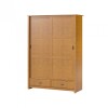 Ropero 2 puertas corredizas 2 cajones - Madera maciza Marron
