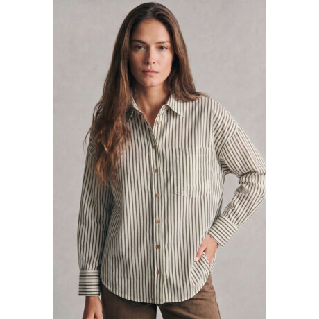 Camisa Rayada Con Lino Oliva