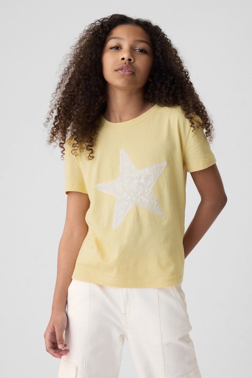Remera Gráfico Con Lentejuelas Niña New Chamois