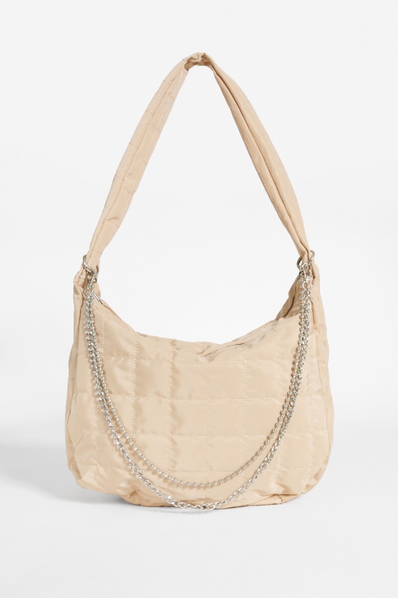 Bolso de tela con cadena beige