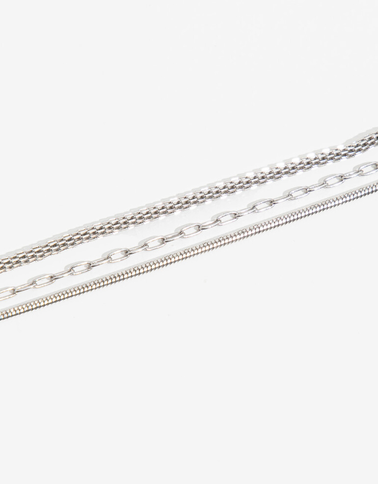 Pulseras Flexibles Sets Metal Pulsera Triple Cadena - Plateado Rodio