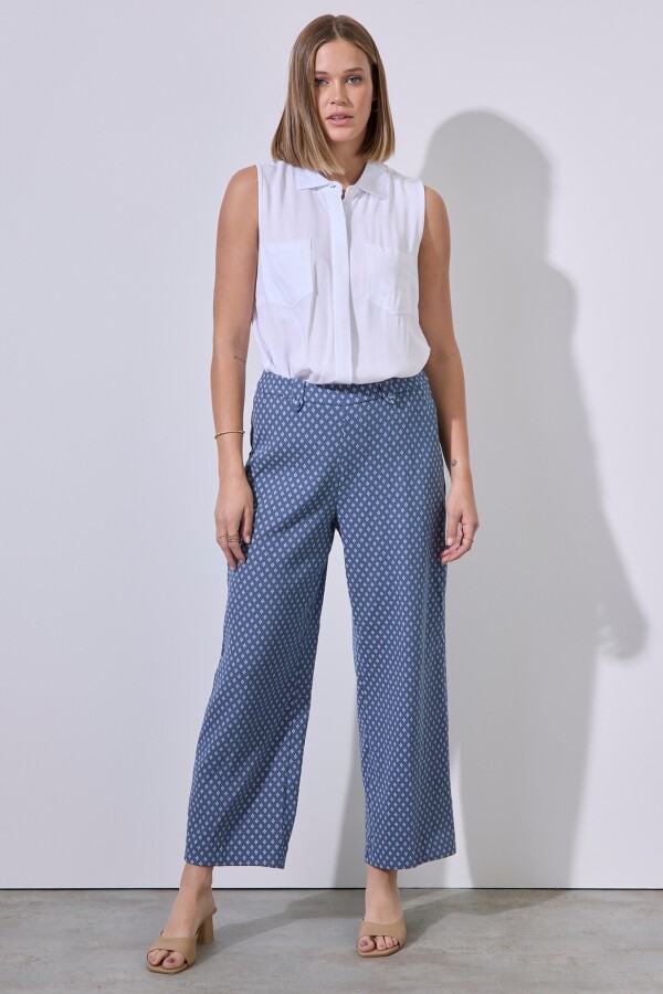 Pantalon Flores AZUL/BLANCO