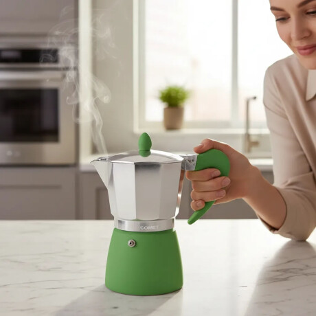 Cafetera Italiana Comet 6 Tazas Aluminio Mango Ergonómico Verde