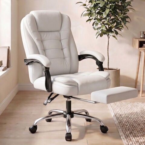 Silla Oficina Sillon Escritorio Ejecutiva Ergonomica Cuero con apoyapies IMBACK Color Blanco Silla Oficina Sillon Escritorio Ejecutiva Ergonomica Cuero con apoyapies IMBACK Color Blanco