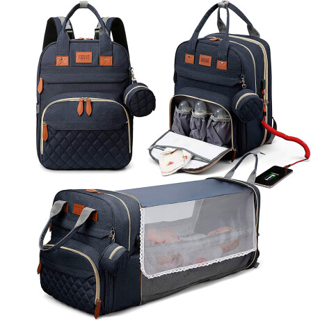 Mochila Bolso Maternal Con Cuna Bebé Cambiador Azul
