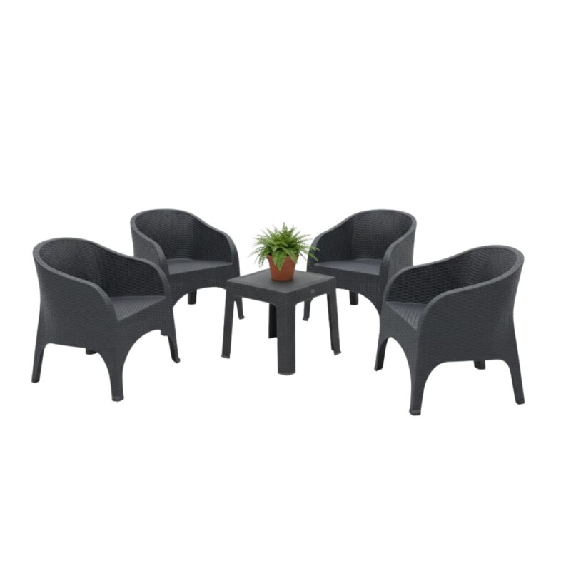 Set x4 sillones simíl ratán + Mesa cuadrada GRIS