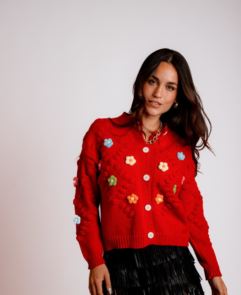 Saco Clarisse bordó con flores de colores
