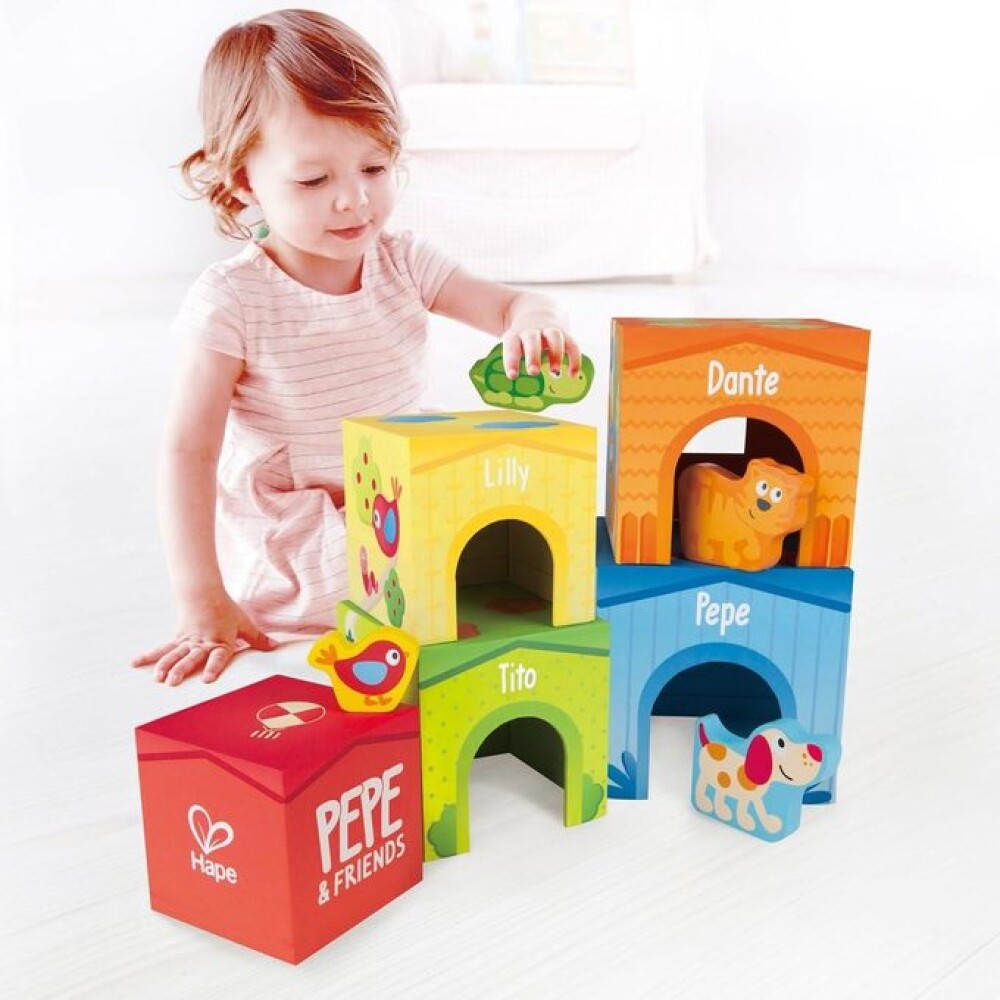 Bloques cubo apilables con animales PEPE friends HAPE Bloques cubo apilables con animales PEPE friends HAPE