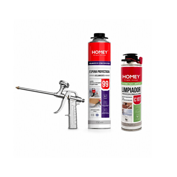KIT ESPUMA PROYECTABLE HOMEY + LIMPIADOR HOMEY + PISTOLA Kit Espuma Proyectable Homey + Limpiador Homey + Pistola