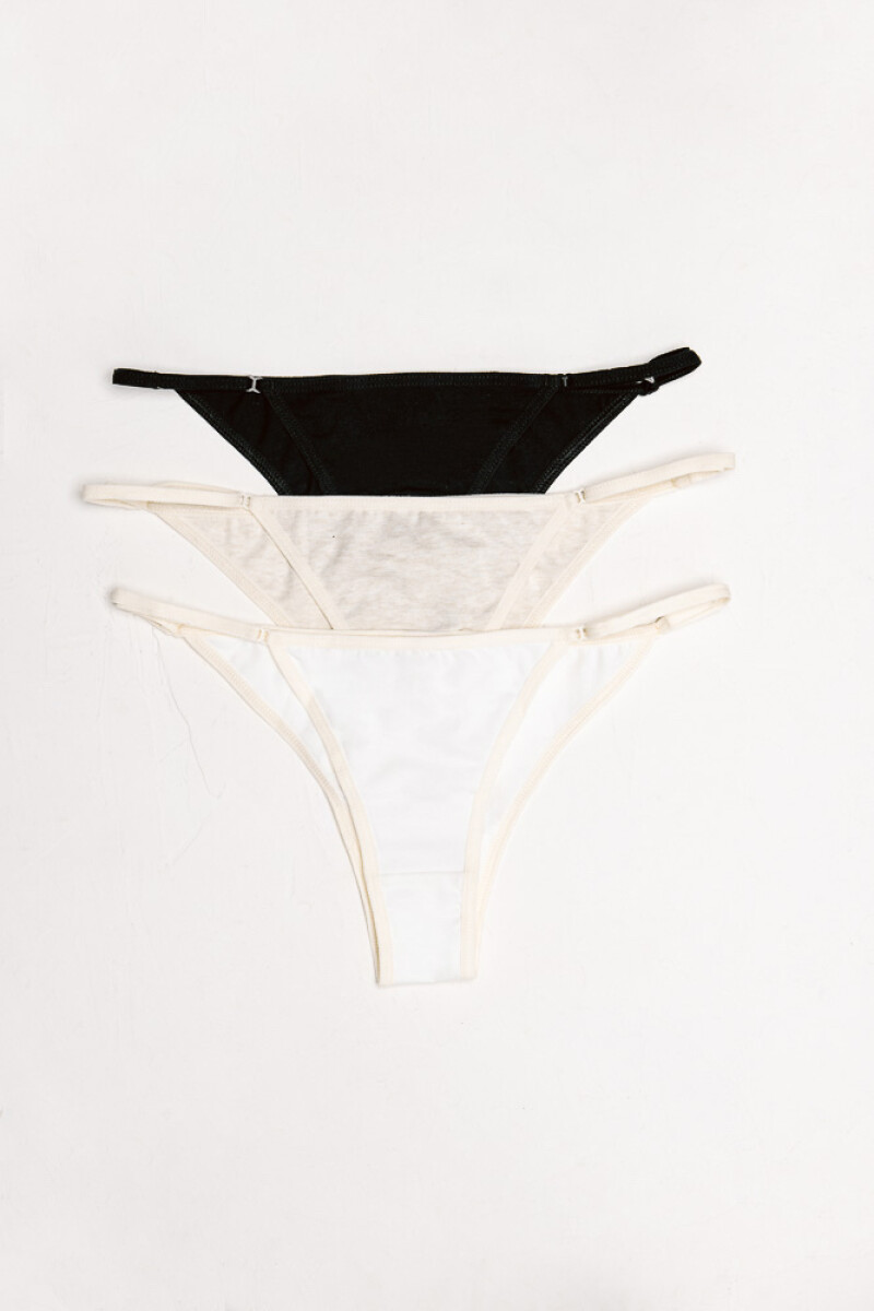 Pack de 3 Pantie Peel [B17] Algodón - Crema, Gris y Negro Pack