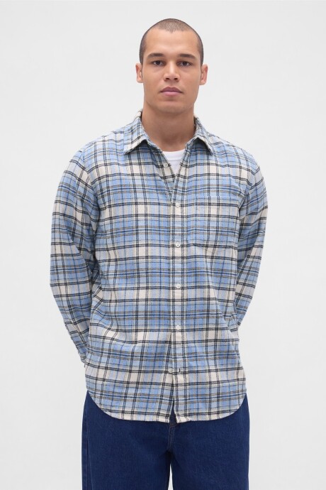 Camisa Flannel Hombre Light Blue Plaid