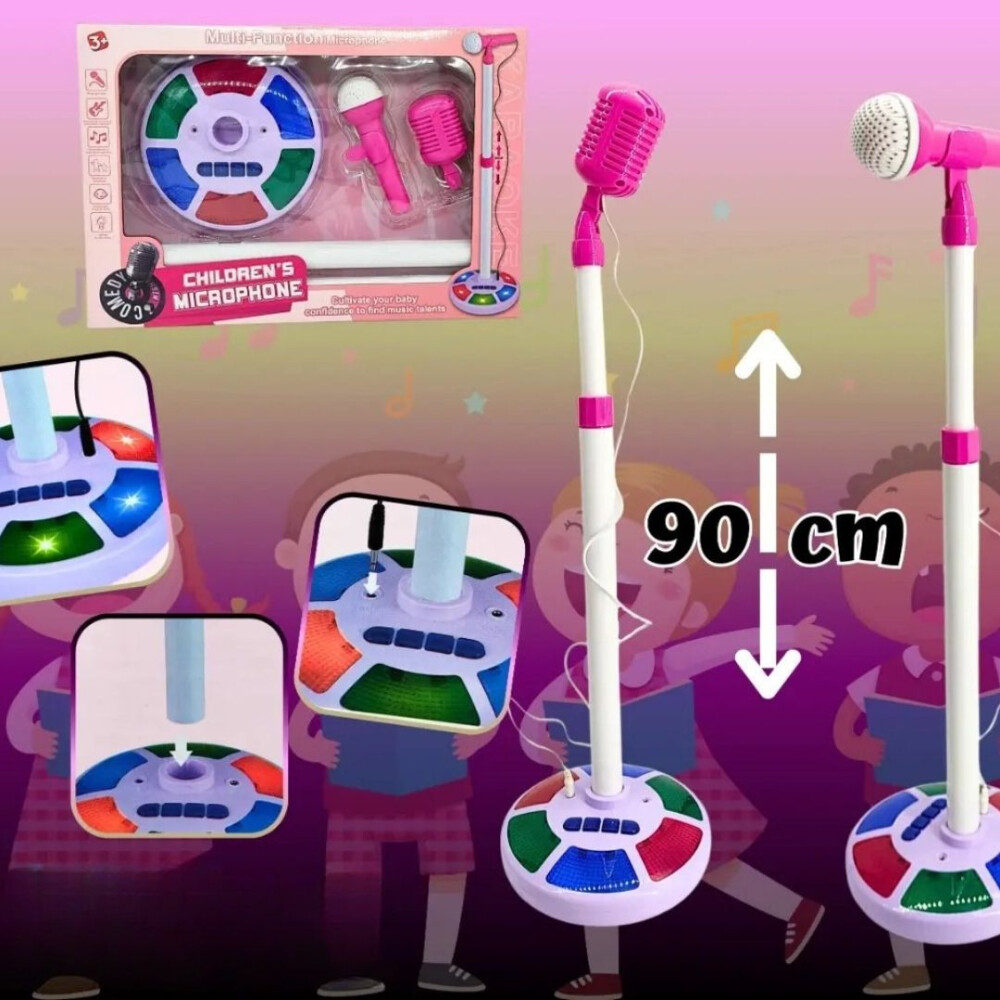 Microfono De Juguete Con Soporte, Luz Y Sonidos ROSA