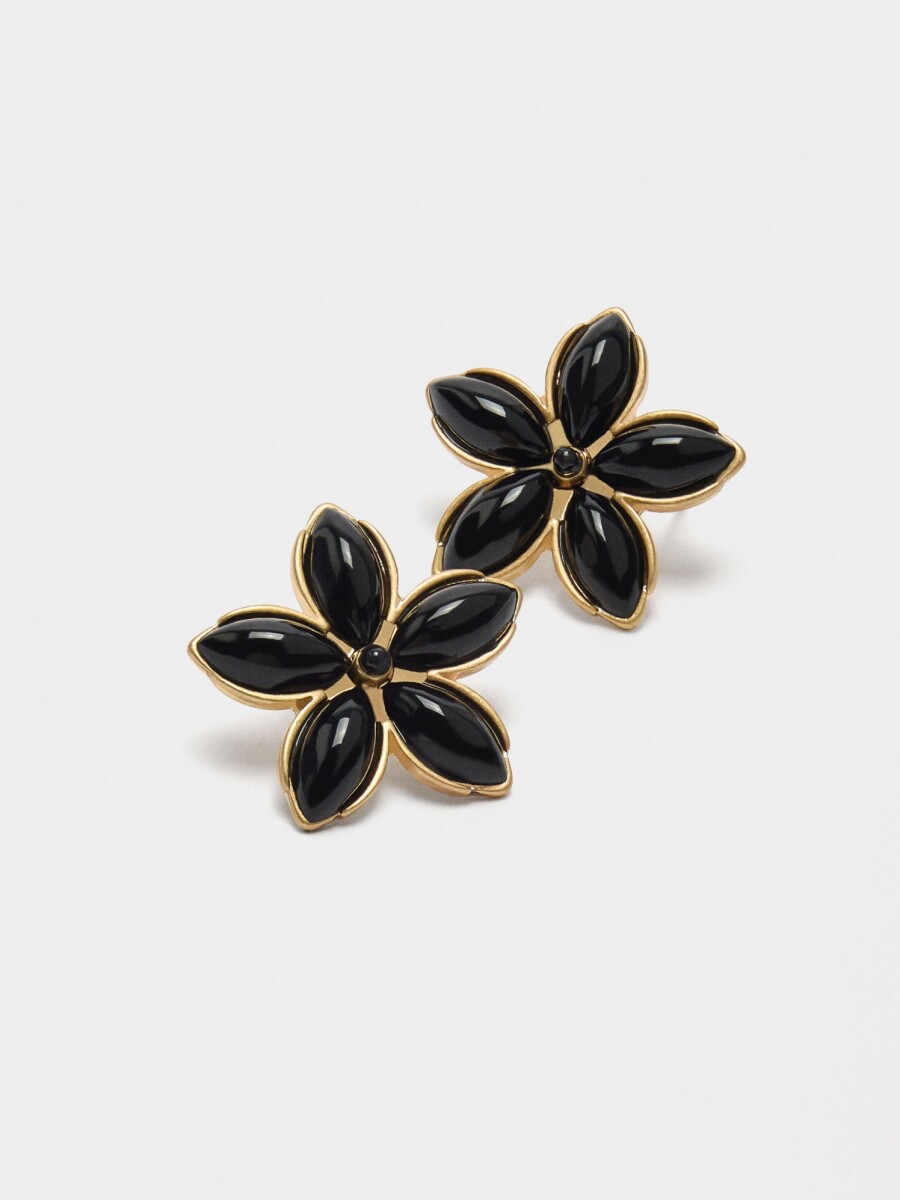 Pendientes Flor Con Resina negro