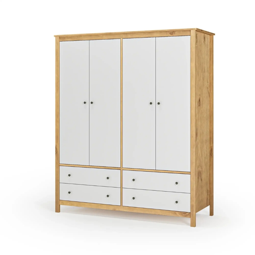 Ropero 4 Puertas 4 Cajones Madera Natural - Mari Blanco