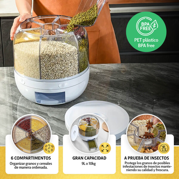 Dispenser de Cereales Giratorio IMBACK Gigante Contenedor con 6 Compartimentos y Dosificador Dispenser de Cereales Giratorio IMBACK Gigante Contenedor con 6 Compartimentos y Dosificador