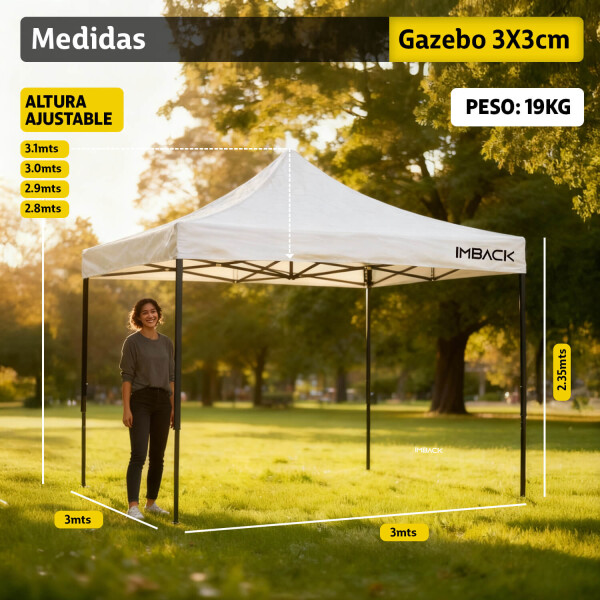 Gazebo Plegable 3x3 M Auto armable Toldo Playa Jardin Carpa Tela 600d IMBACK Color Blanco Gazebo Plegable 3x3 M Auto armable Toldo Playa Jardin Carpa Tela 600d IMBACK Color Blanco