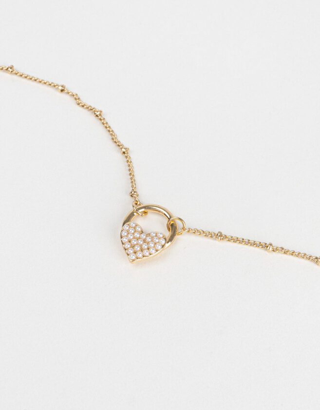Cadena Corta con Dije Con perlas Collar Con Dije De Corazón - Dorado