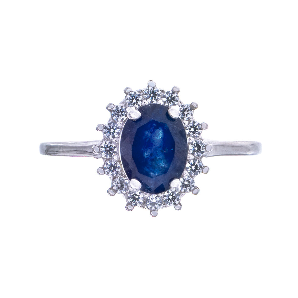 Anillo Plata rodinada, zafiro y circonias 