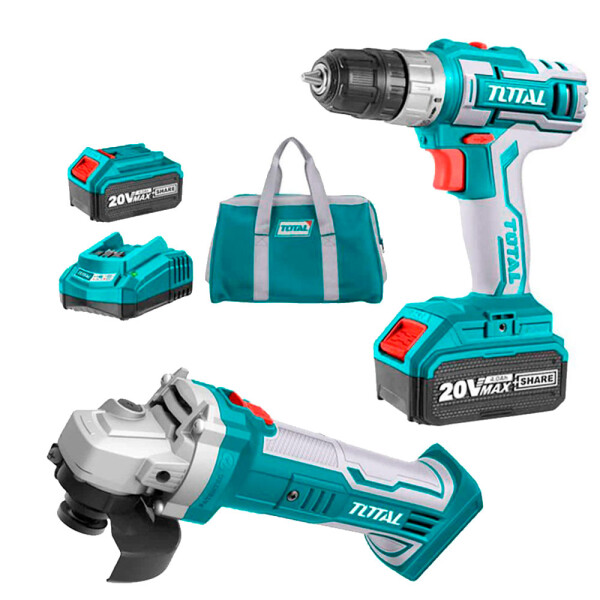 Taladro Atornillador + Amoladora 20v 4Ah - Total Industrial Taladro Atornillador + Amoladora 20v 4Ah - Total Industrial