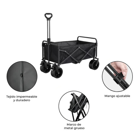 Carro Plegable Reforzado Camping Rueda de 8cm Negro