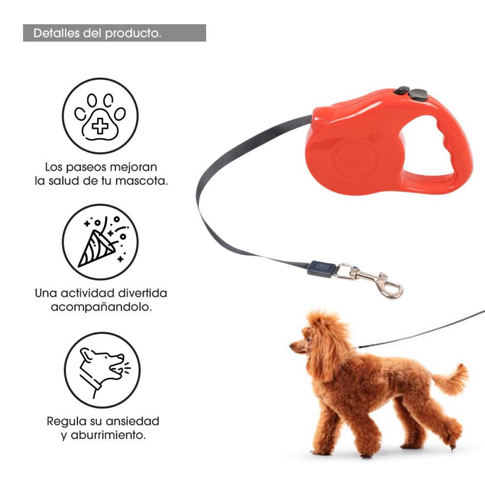 Correa Extensible Perro Automática 5 Metros Hasta 15kg Color rojo