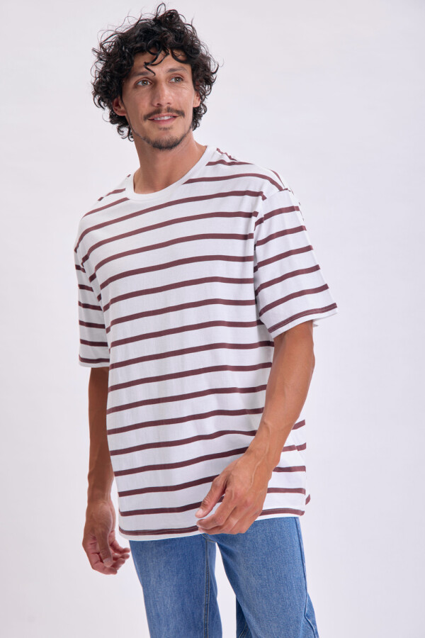 Remera Rayas Y Estampa Blaco