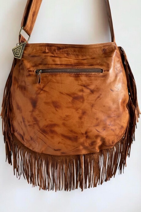 Cartera ODINA Línea Ottenta Con Flecos Terra Con Arte Turquesa