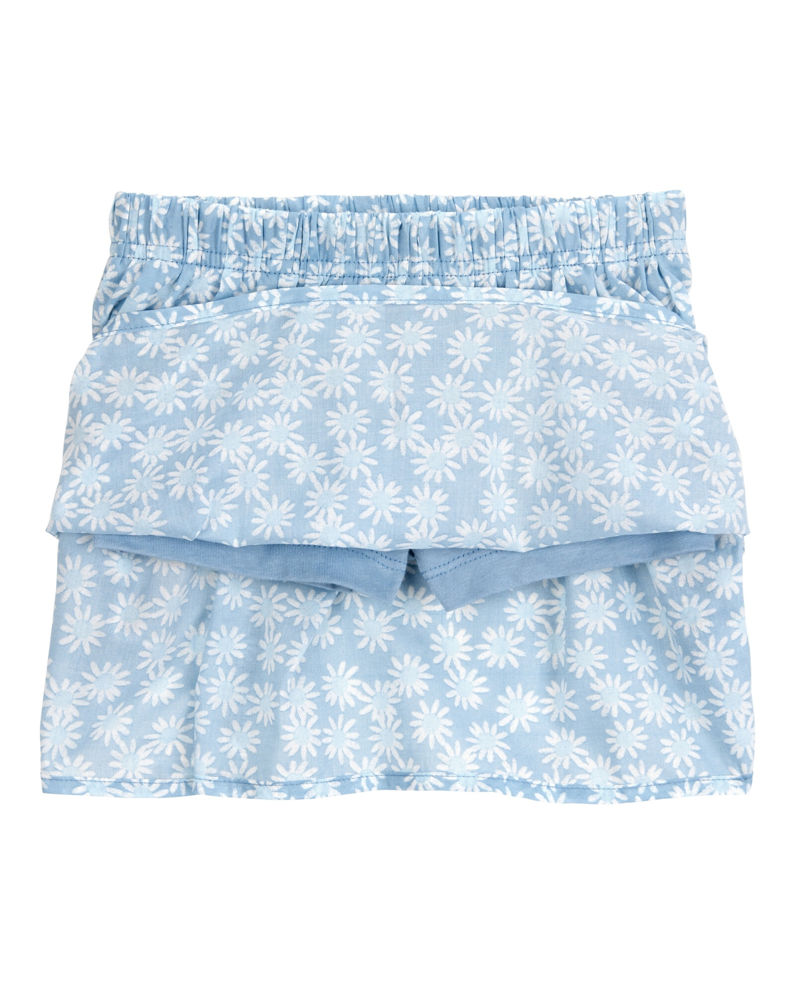 Set dos piezas, short pollera de algodón y blusa de jersey arrugado, azul Set dos piezas, short pollera de algodón y blusa de jersey arrugado, azul