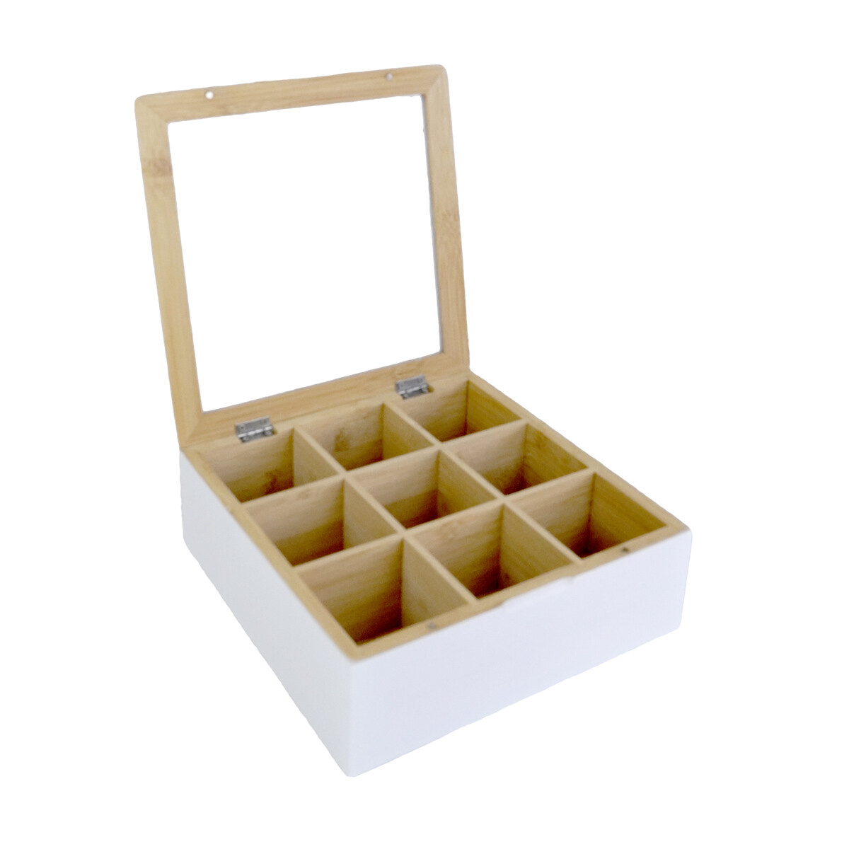 CAJA TE MADERA BCA 9 DIVISIONES TAPA CON VIDRIO 