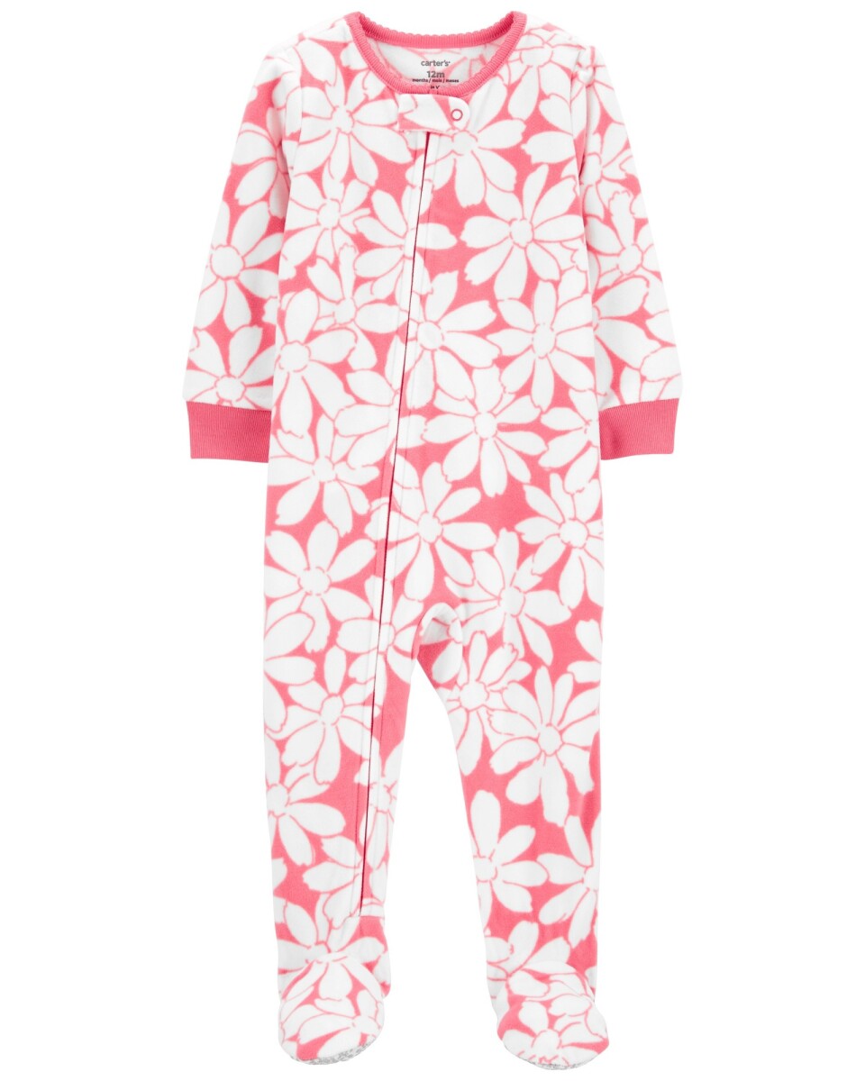 Pijama una pieza de micropolar, con pie, diseño floral. Talles 12-24M 