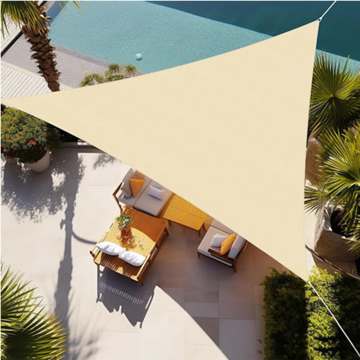 Toldo vela 3.5 X 3.5 X 3.5 metros sombra color CREMA 
