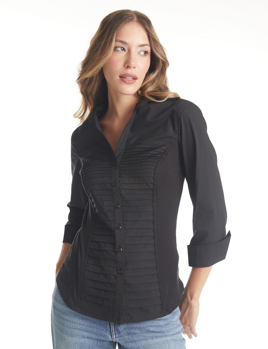 Camisa Stretch & Alforzas - Negro 