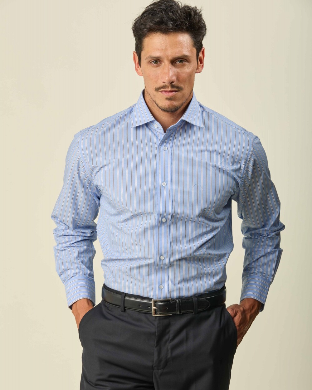 Camisa Verelli Vestir Algodón Manga Larga Celeste Rayas