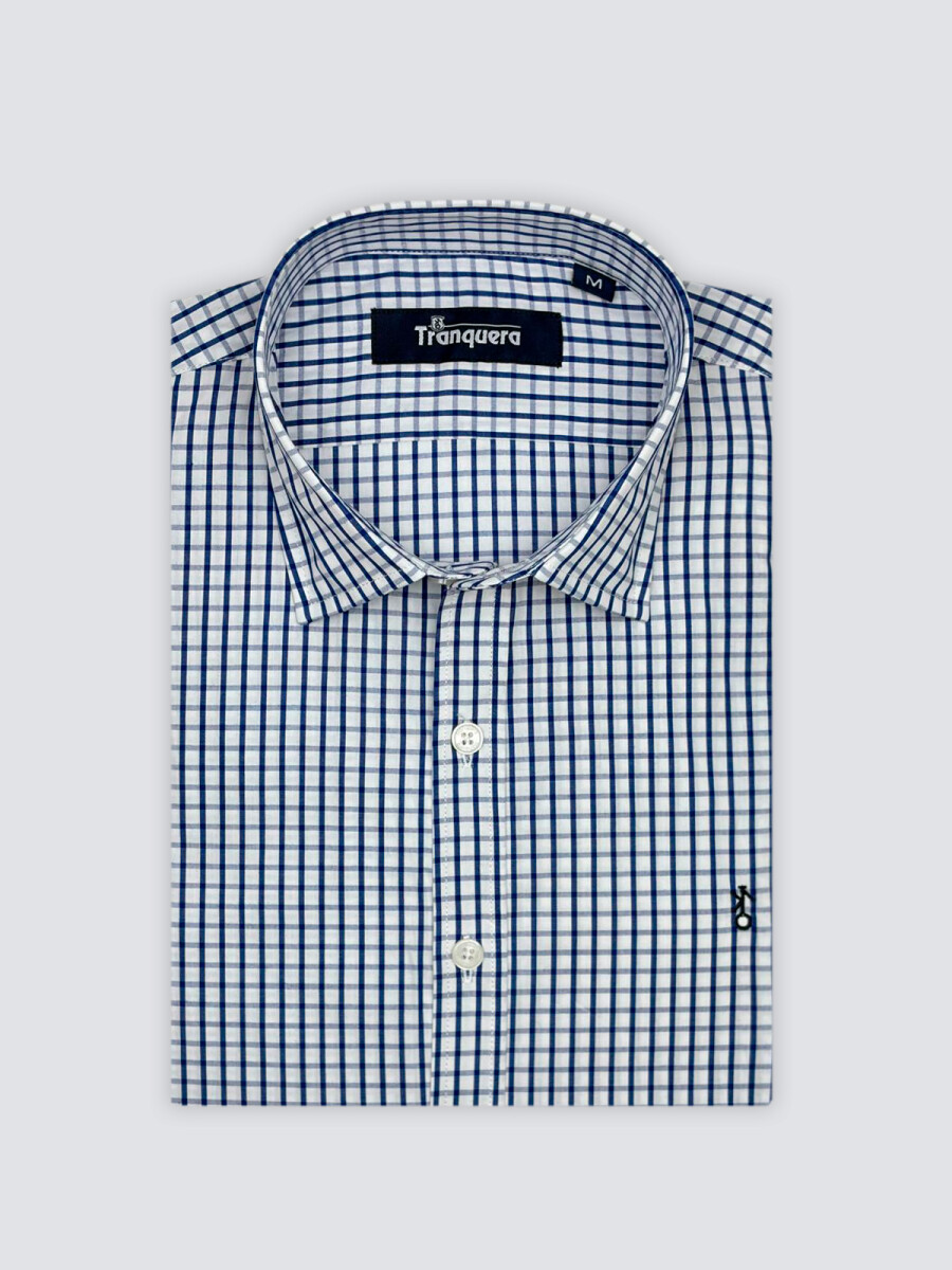 Camisa de Hombre Premium Cuello s/Botones - Cuadros Azules 
