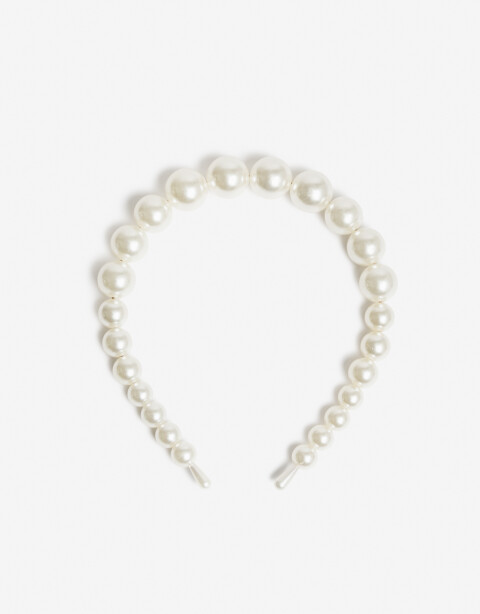 Vinchas Rígidas Perla Vincha Rígida De Perlas Bolón - Blanco Nacarado/perlado