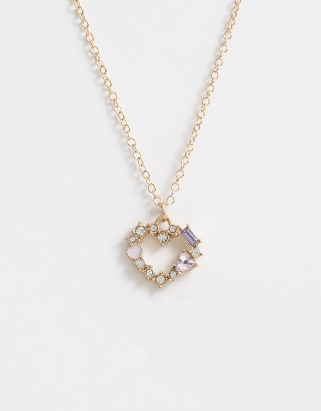 Cadena Corta con Dije Strass Corazón Collar Con Corazón - Dorado