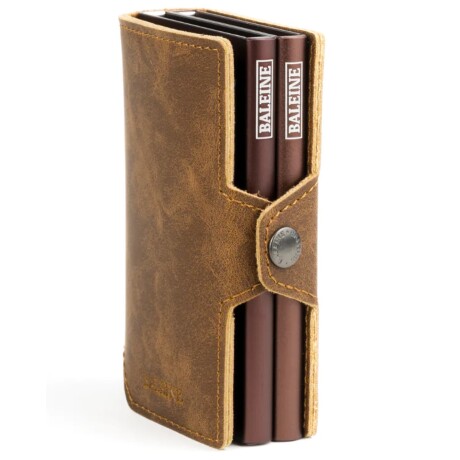 Billetera Baleine Double Kansas en Aluminio y Cuero con Protección RFID Light Brown
