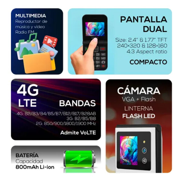 Logic Z8l Flip Lte 4g Micro Sd Radio Dual Sim NEGRO