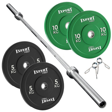 Barra Olímpica Maciza 2.20m +30kg Discos Pesas Expert Cmb001513