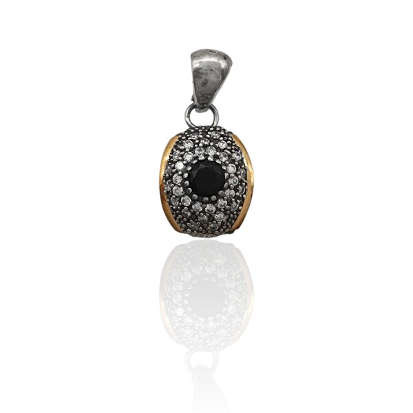 Dije Halo de Ónix - Plata y Oro - Ónix y Zirconia-CP5418 conpiedra