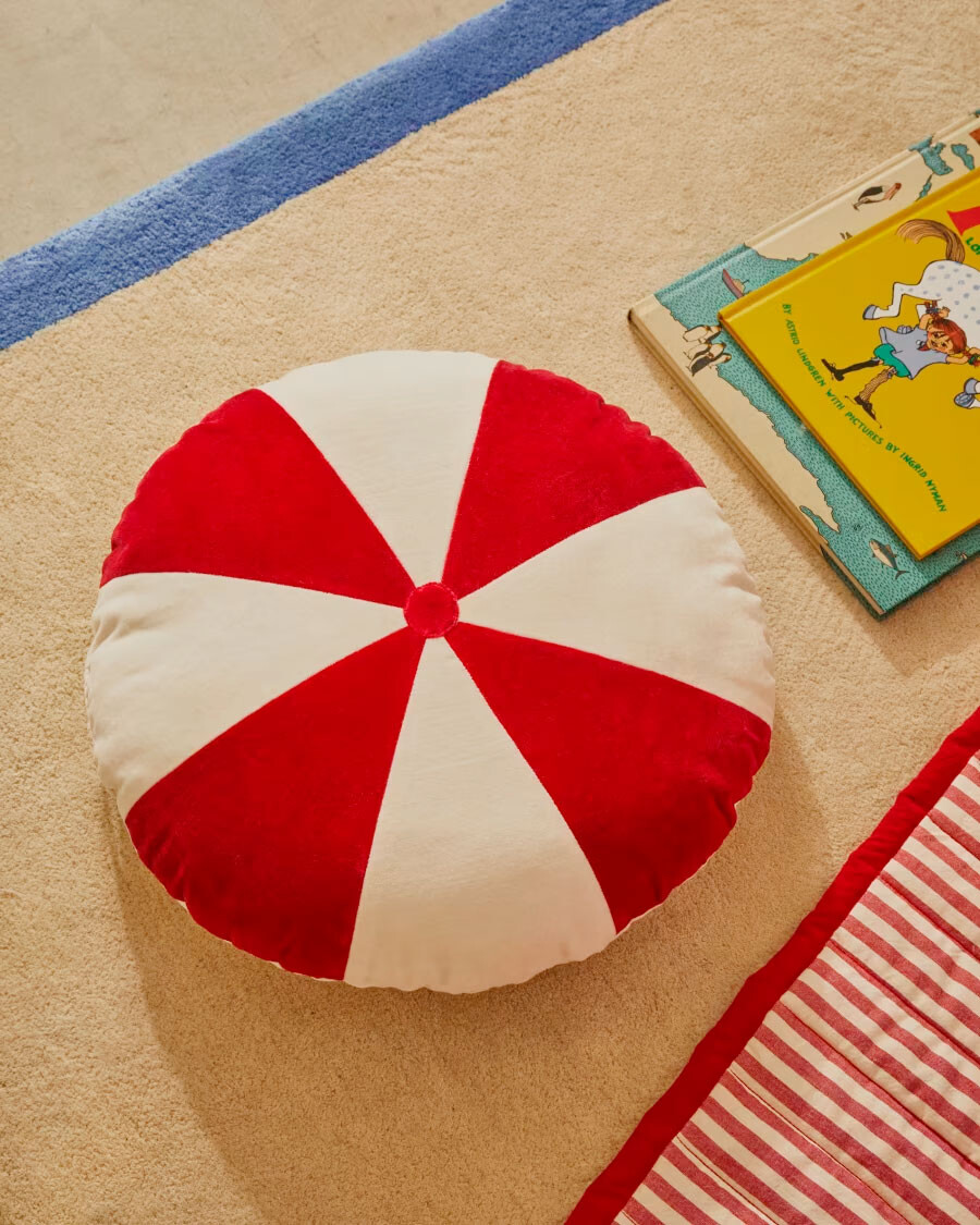 Almohadón redondo Odet de algodón blanco y rojo Ø 45 cm