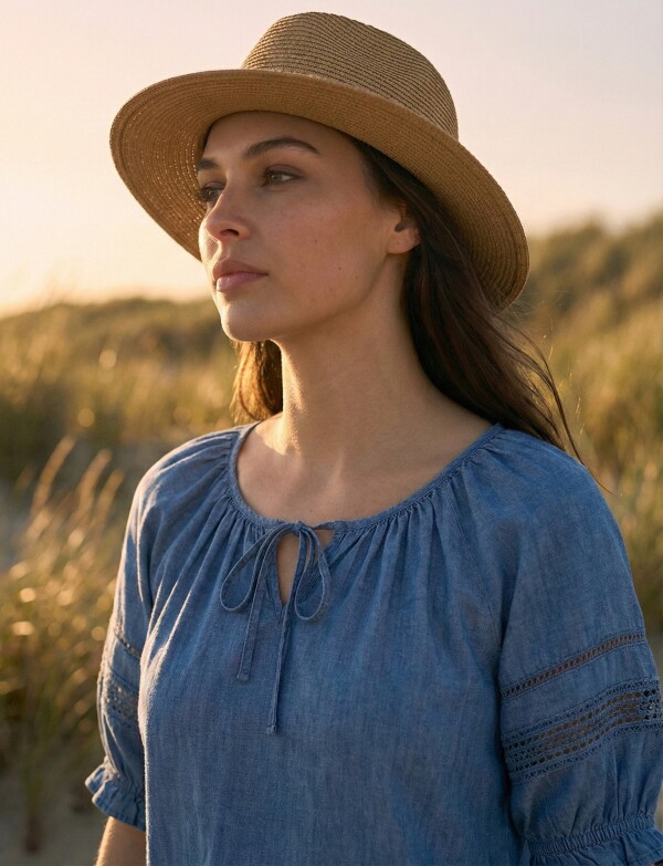 Blusa Lyocell Manga Puntilla JEAN