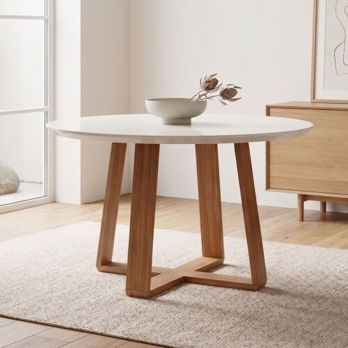 Mesa de Comedor Redonda Linea Manhattan Blanco/Natural Mesa de Comedor Redonda Linea Manhattan Blanco/Natural