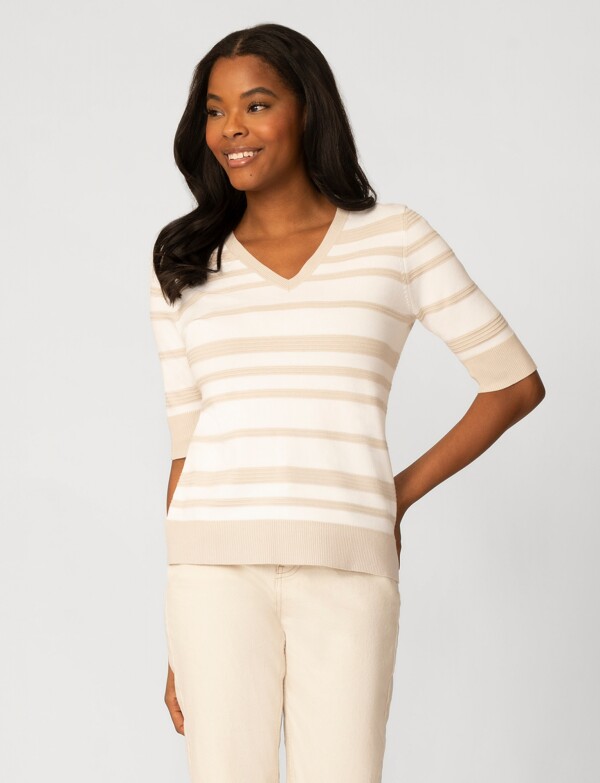 Buzo Rayado Escote V BEIGE