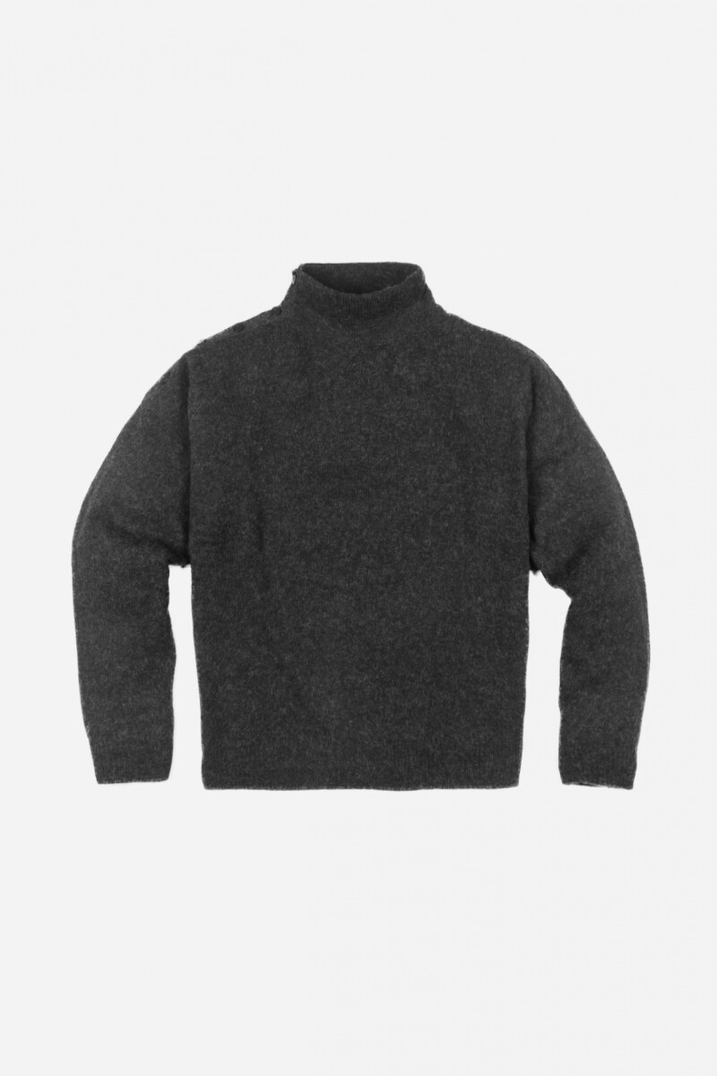 Sweater media polera con botones en hombro GRIS OSCURO