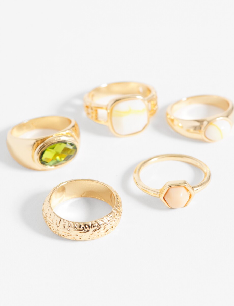 Set anillos piedra color - dorado 