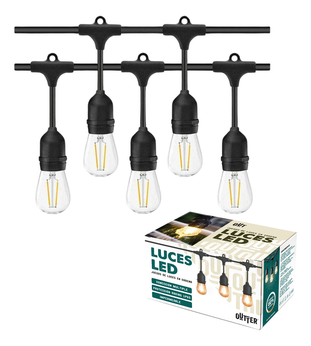 Guirnalda Guia De Luces Patio Jardín Luz Calidad Led - Negro 