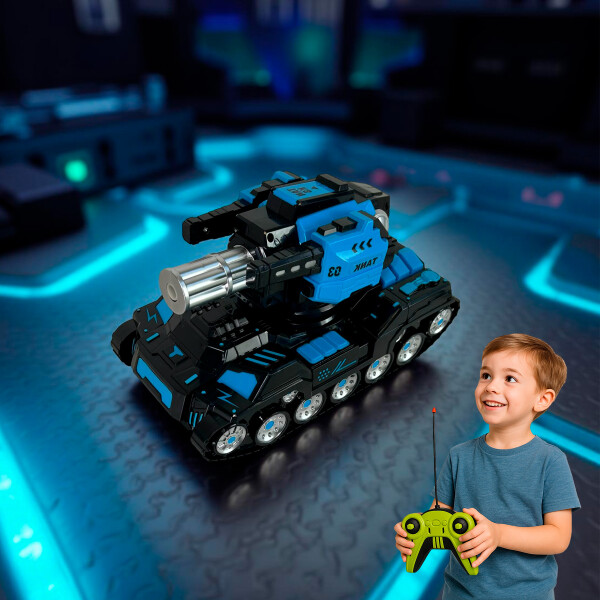 Auto Tanque Control Remoto Lanza Balas Hidrogel Recargable ® Color Azul