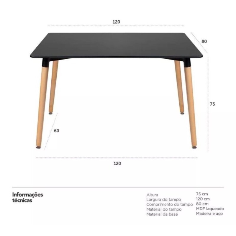 Mesa Comedor Eames Resina Rectangular Negra Mesa Comedor Eames Resina Rectangular Negra